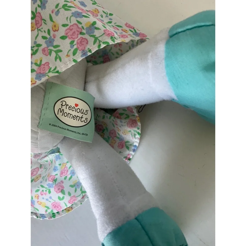 Precious Moments Y2K April Birthday Cloth Doll Floral Dress Teal Apron 12